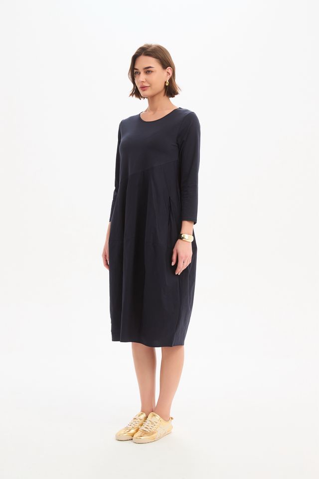 Tirelli - Diagonal Seam Combi Dress - Navy