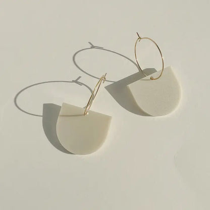 Mingled - Gold Hoop & Arch Dangle Earring - Ivory Beige