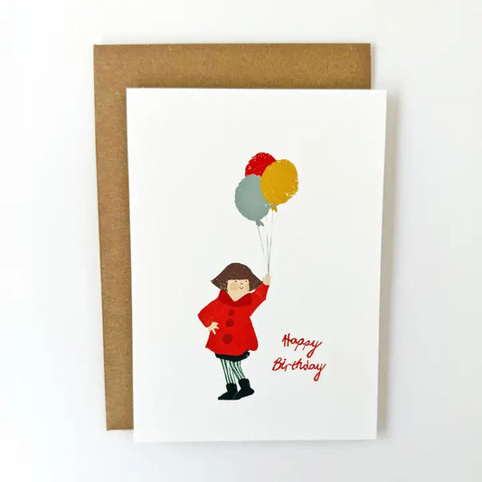 Florence Fry - Cute Girl With Balloons - Greeting Card