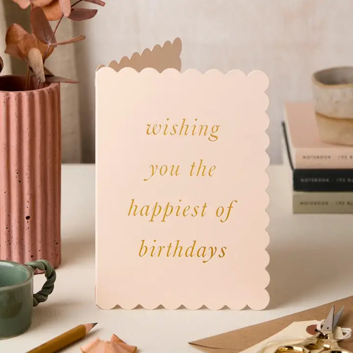 Katie Leamon - Happiest Birthday - Scallop - Blush - Greeting Card