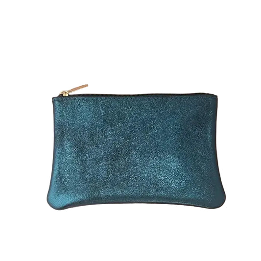 Leather Pouch With Zip - Duckegg Blue
