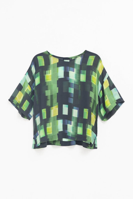 Elk The Label - Indi Sheer Top Green Shutter Grid Apparel & Accessories > Clothing Shirts Tops