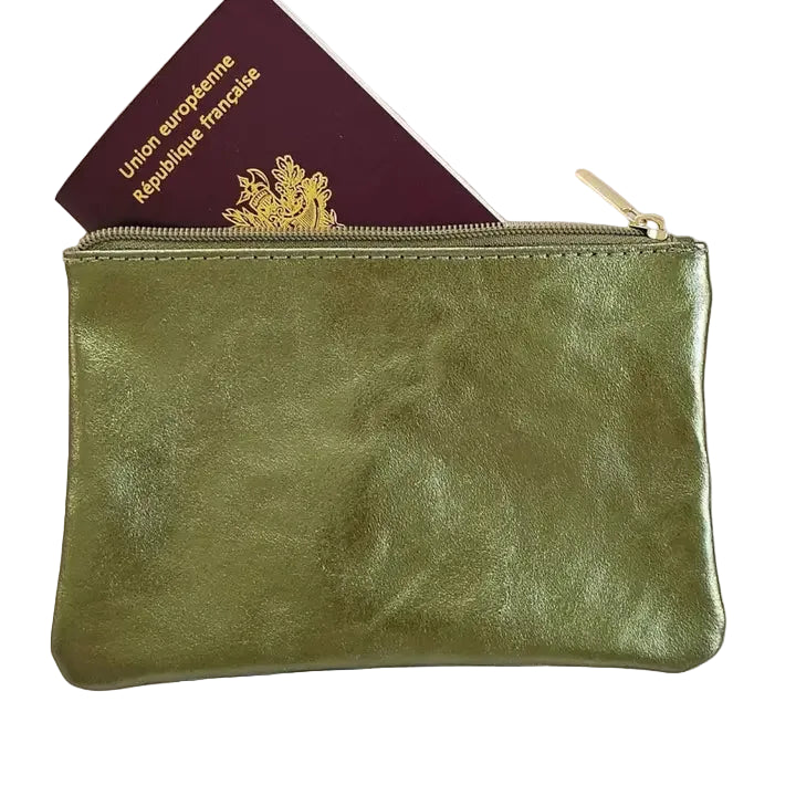 Leather Pouch With Zip - Persimmon