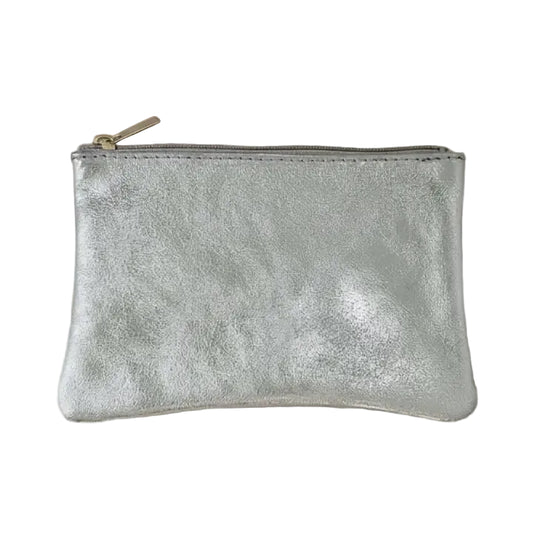 Leather Pouch With Zip - Silver