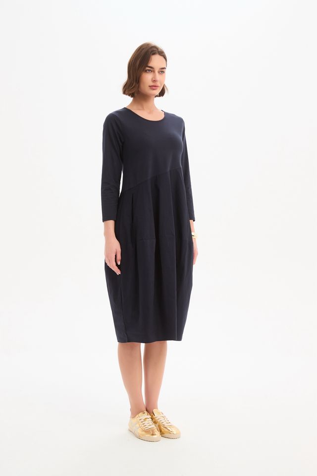 Tirelli - Diagonal Seam Combi Dress - Navy
