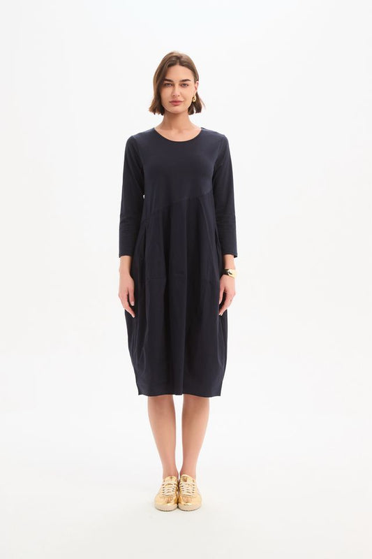 Tirelli - Diagonal Seam Combi Dress - Navy