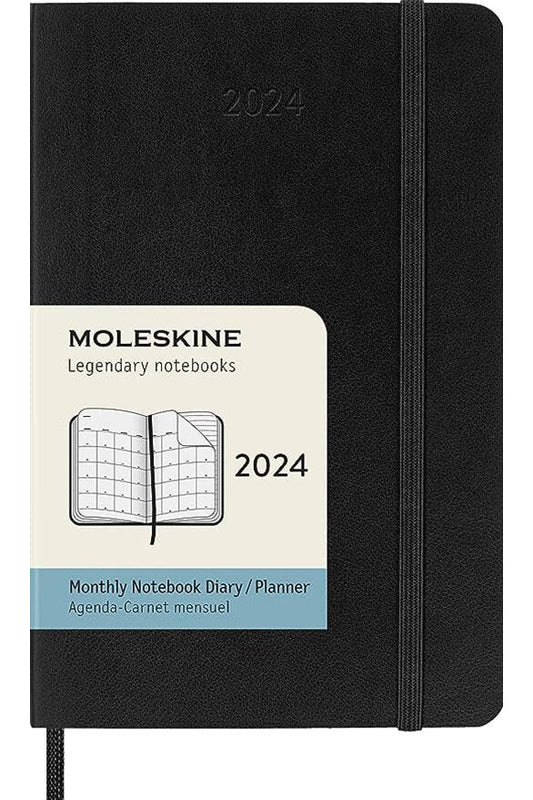 Moleskine - 2024 - 12 Month Monthly Diary - Soft Cover - Pocket - Black