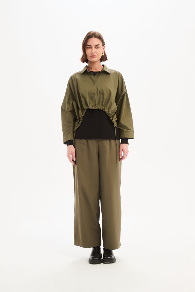 Tirelli - Wide Crop Poplin Overshirt - Khaki