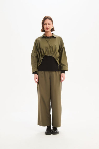Tirelli - Wide Crop Poplin Overshirt - Khaki