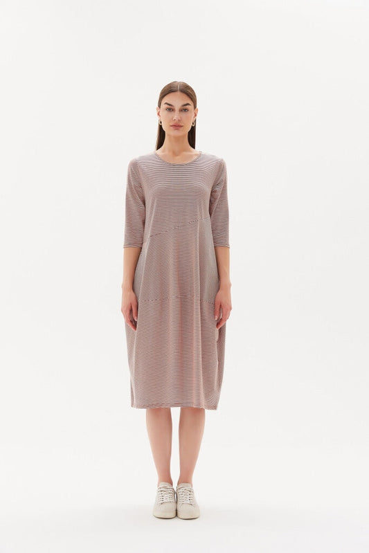 Tirelli - 3/4 Stripe Diagonal Seam Dress Chestnut Clothing
