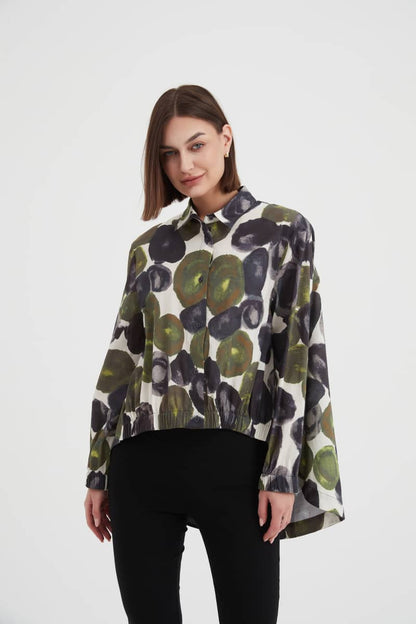 Tirelli - Elastic Front Hem Print Shirt - Moss Spot