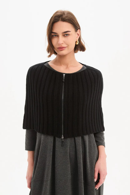 Tirelli - Zip Through Knit Shawl - Black