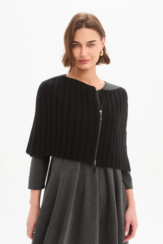 Tirelli - Zip Through Knit Shawl - Black