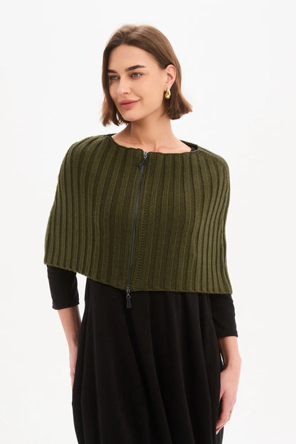 Tirelli - Zip Through Knit Shawl - Khaki