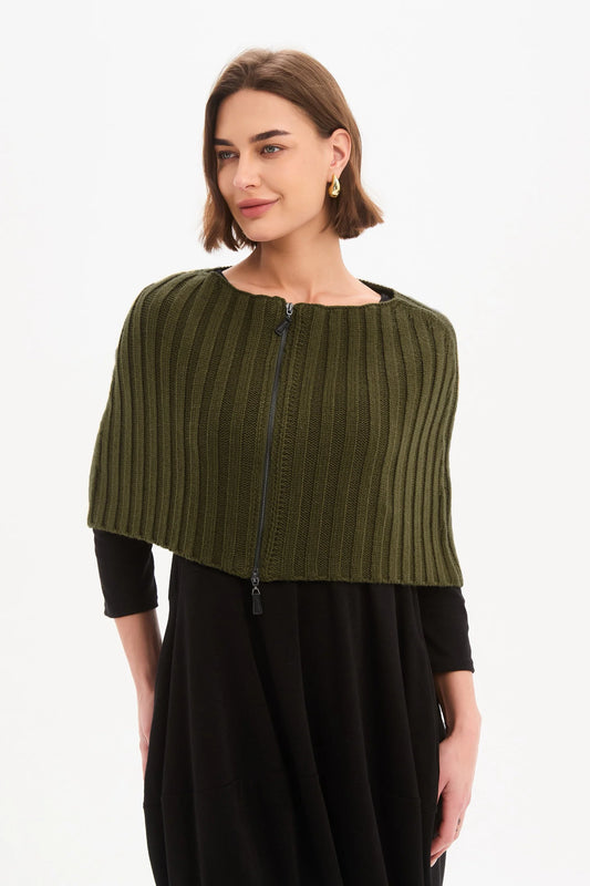 Tirelli - Zip Through Knit Shawl - Khaki