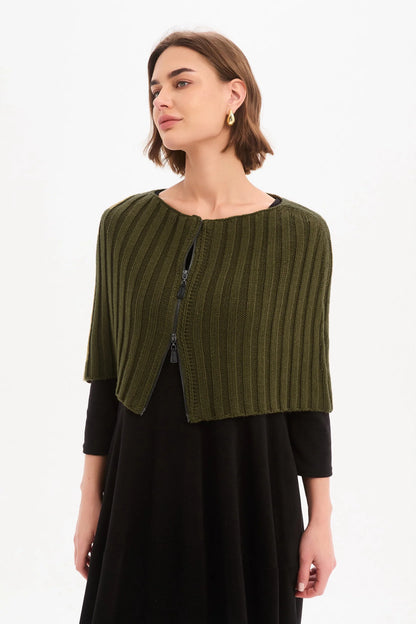 Tirelli - Zip Through Knit Shawl - Khaki