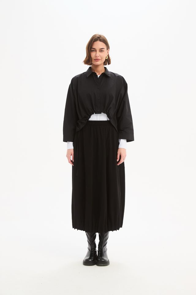 Tirelli - Jersey Pin Tuck Hem Skirt - Black