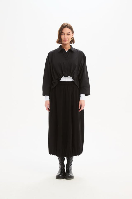 Tirelli - Jersey Pin Tuck Hem Skirt - Black