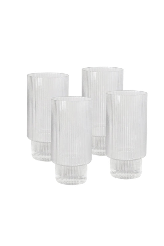 Sage & Cooper - Oscar Ribbed Highball Glass (Set Of 4) Clear Home Garden > Kitchen Dining Tableware