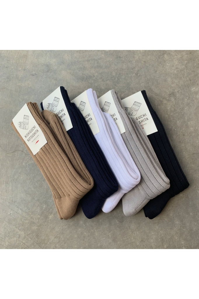 Nishiguchi Kutsushita - Praha Egyptian Cotton Ribbed Sock - Grey