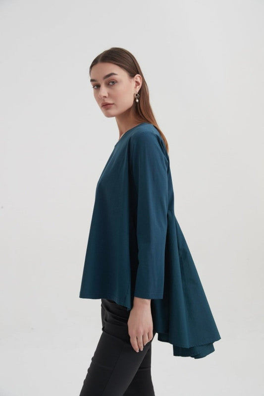 TIRELLI - PLEAT BACK COMBI TOP - TEAL