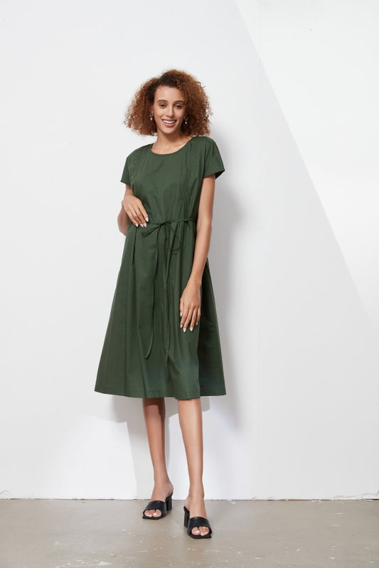 TIRELLI - INVERTED TUCK DRESS - S - DARK GREEN