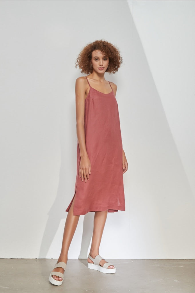 Tirelli - Linen Cami Dress - Soft Ruby