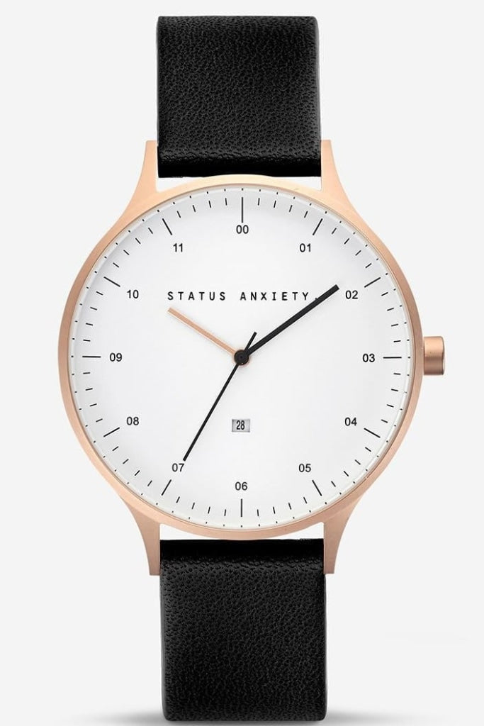 STATUS ANXIETY - INERTIA WATCH - BRUSHED COPPER AND WHITE FACE WITH BLACK STRAP