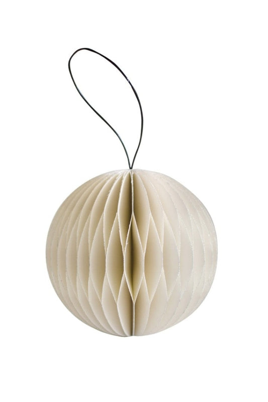 Nordic Rooms - Christmas Ornament - Paper Sphere With Silver Glitter Edge - 8.5cm - Off White